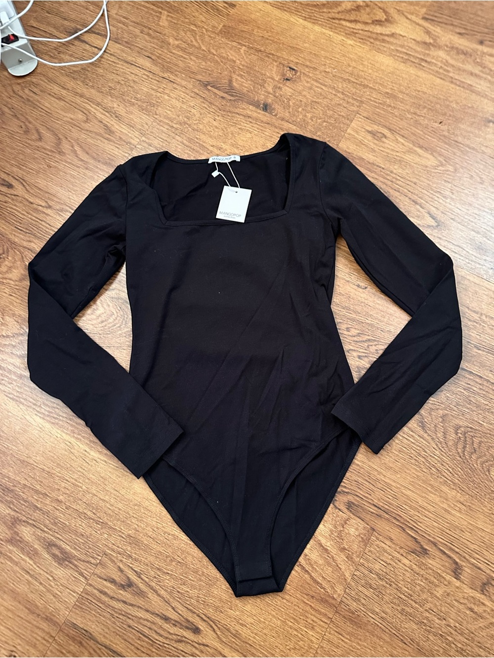 Mangopop Long-Sleeve Square Neck Bodysuit Black small NWT